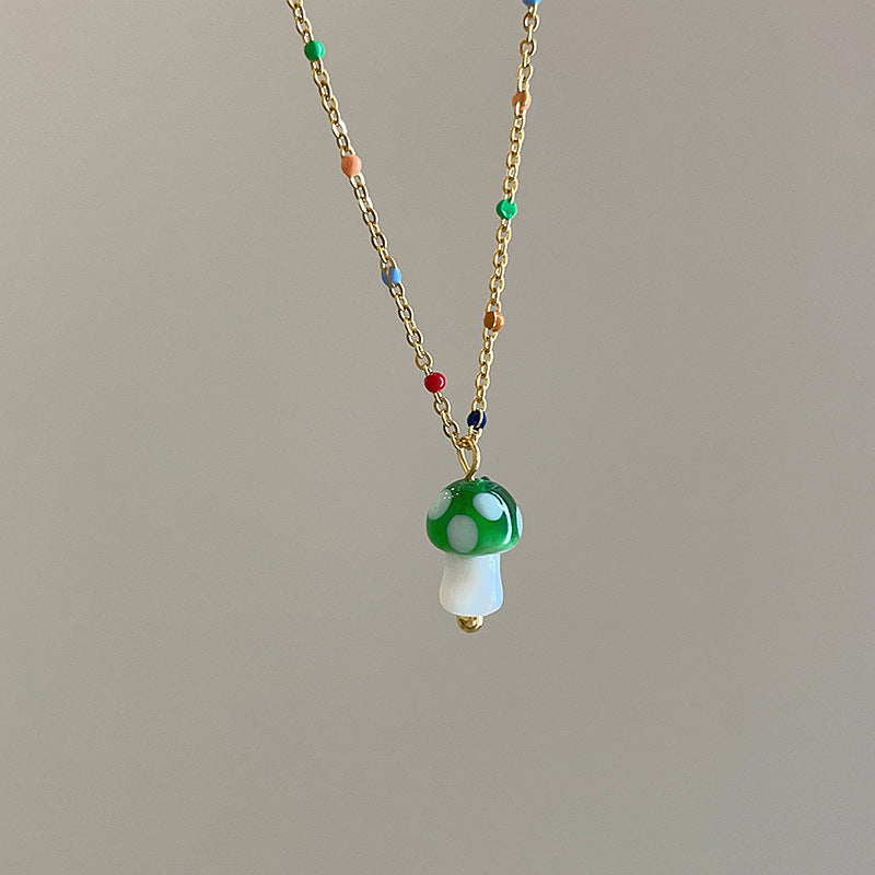 Wholesale Colorful Sugar Bean Glaze Mushroom Pendant Necklace